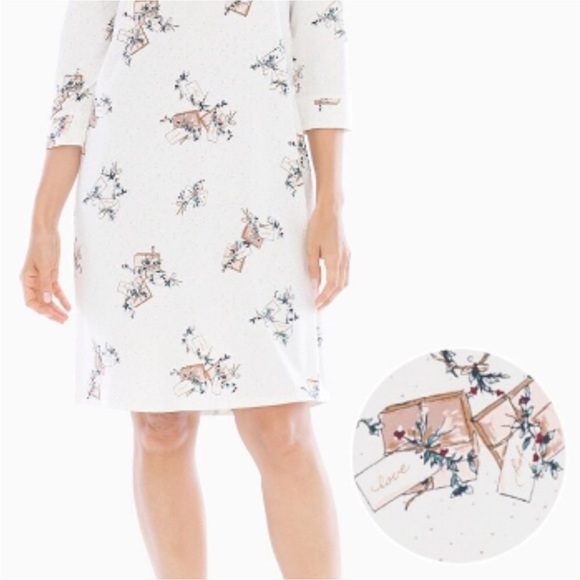 Soma Embraceable Paper Packages Ivory 3/4 sleeve sleep shirt, M, NWT - Picture 3 of 9